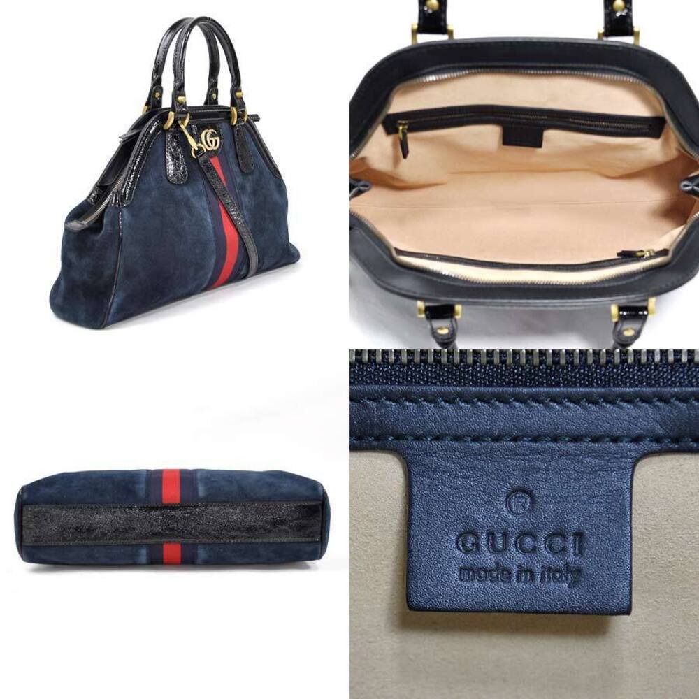 Gucci Double Blue Handbag Head Patent Leather Shoulder Black Cat Ribbon Bag